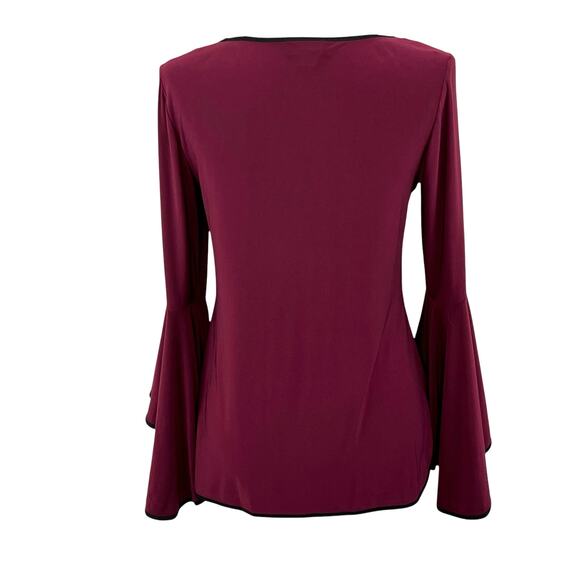 Sam & Jess Maroon Wine Contrast Trim Round Hem Bell Sleeve Blouse Top Small NWT - Picture 4 of 16